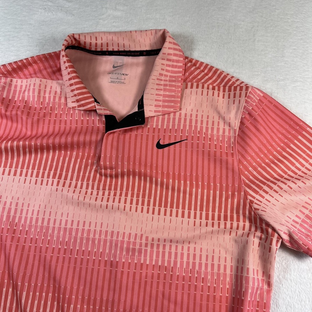 Nike Tiger Woods Collection Polo Shirt Mens Large Pink Stripe Dri-FIT ADV Golf
